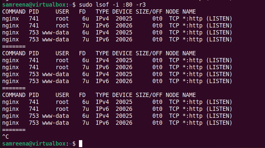 How to use LSOF to monitor ports in real time