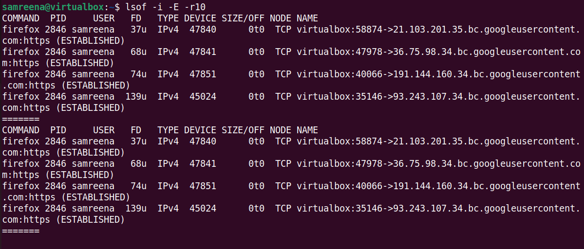 How to use LSOF to monitor ports in real time
