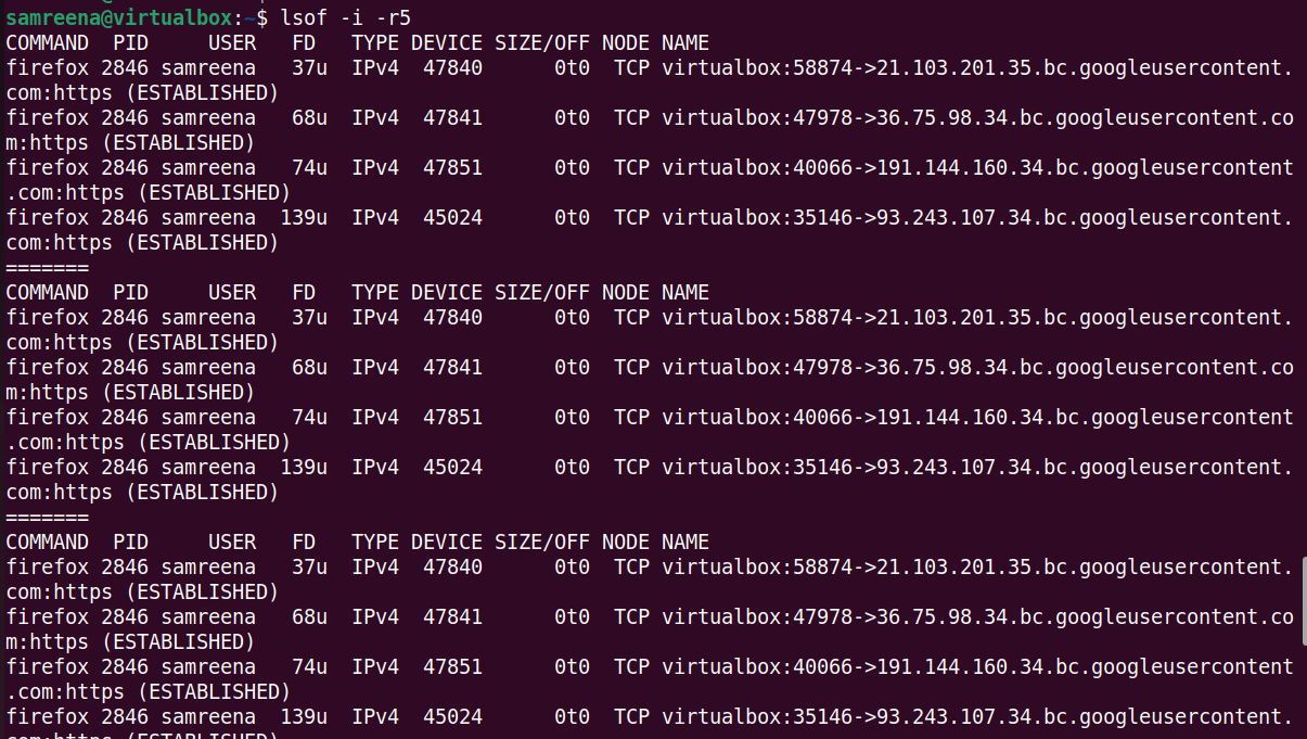 How to use LSOF to monitor ports in real time