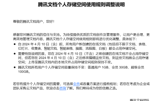 Tencent Documents All new online documents created by users from April 10 will occupy storage space