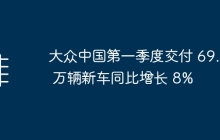 大众中国第一季度交付 69.36 万辆新车同比增长 8%