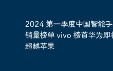2024 第一季度中国智能手机销量榜单 vivo 榜首华为即将超越苹果