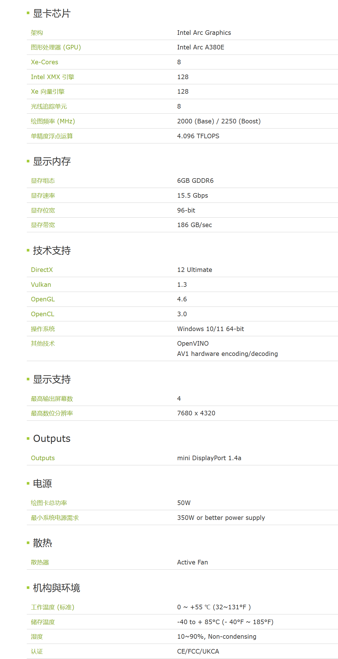 安提国际 Aetina 推出锐炫 Arc A380E 嵌入式显卡:单槽半高设计、50W 功耗