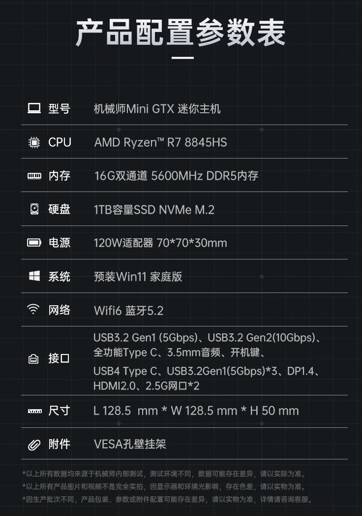 机械师 Mini GTX 迷你主机 5 月 21 日开售:可选 R7 8845HS / R9 7940HS、双 2.5G 网口,2899 元起