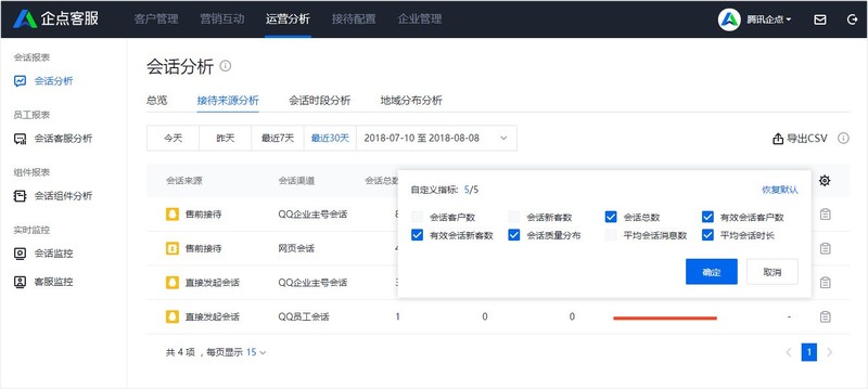 腾讯企点查看会话分析报表的操作步骤