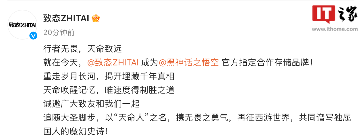 国产存储品牌致态与《黑神话:悟空》游戏官宣合作