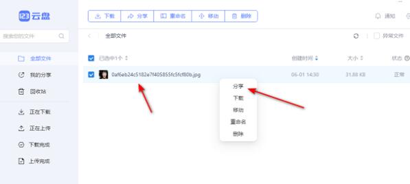 123云盘怎么分享链接 分享链接的操作方法