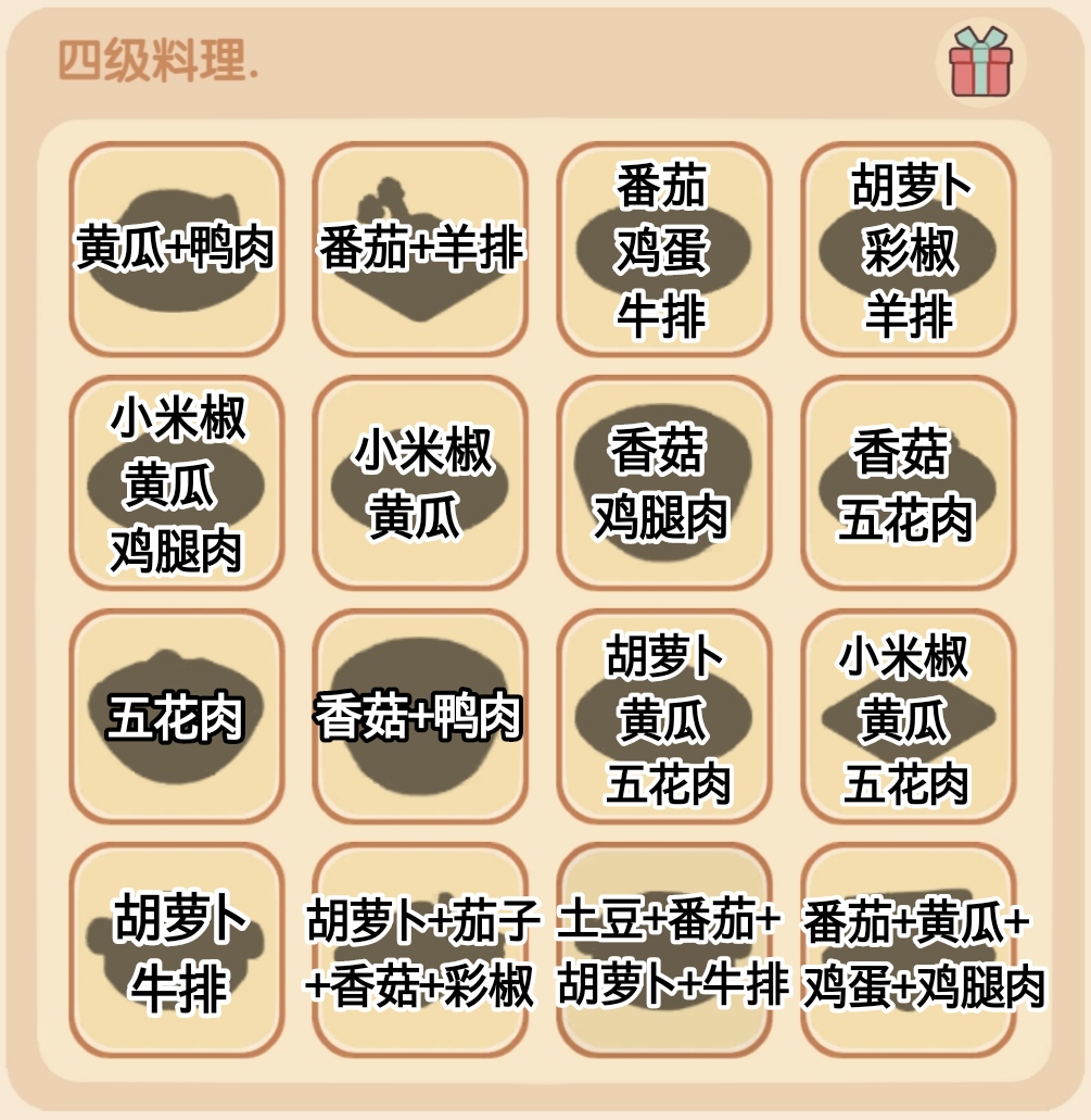 《我的休闲时光》四级菜谱配方攻略