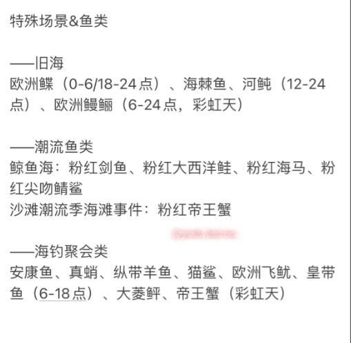 《心动小镇手游》特殊场景鱼类及垂钓时间