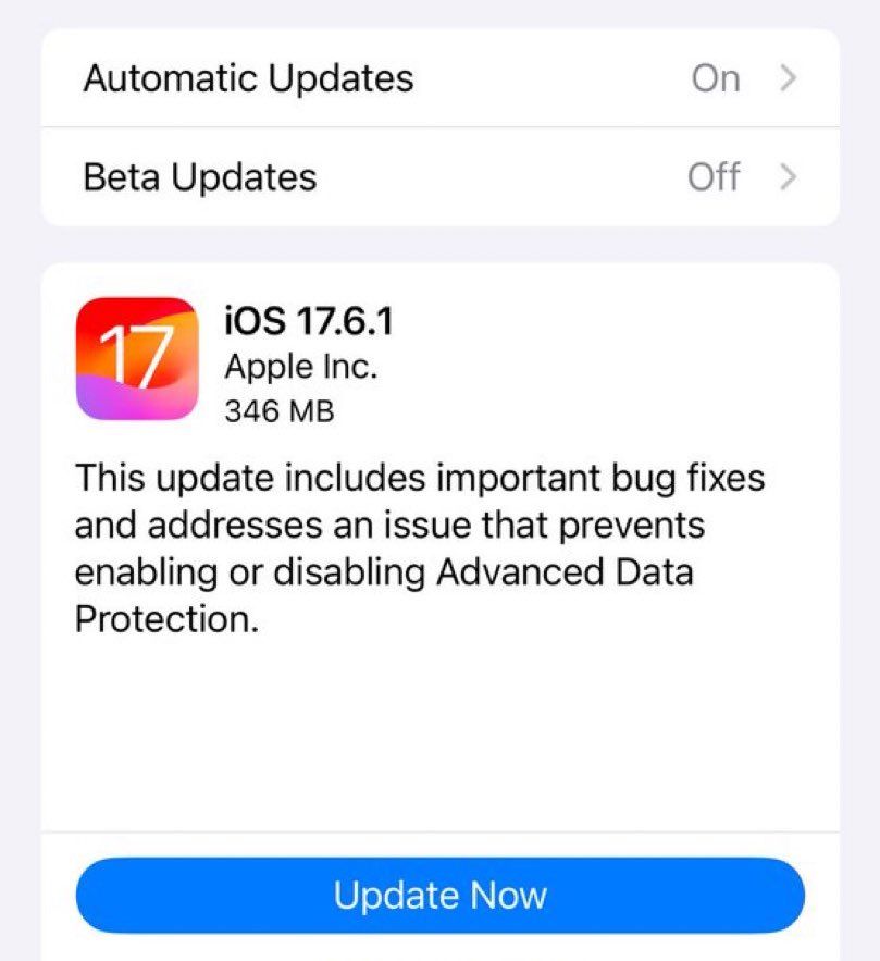 苹果 iOS 17.6.1 正式版发布：修复无法启用 / 禁用高级数据保护功能问题