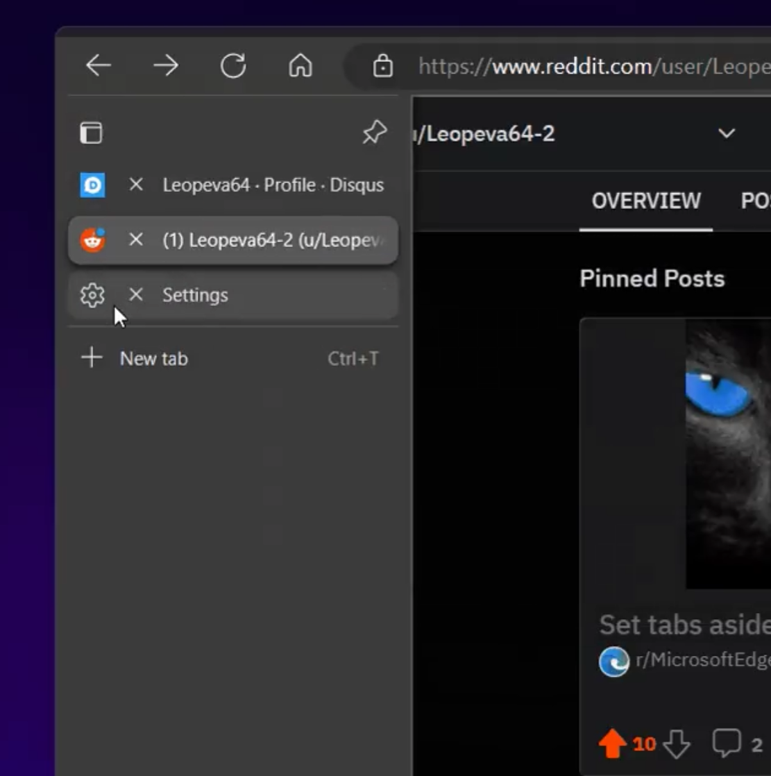 Lösung zum Verschieben der Schaltfläche „Schließen' nach links auf der vertikalen Registerkarte des Edge-Browsers