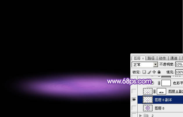 Photoshop设计制作梦幻的舞台上圆环形紫色星点光束