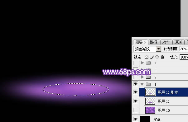 Photoshop设计制作梦幻的舞台上圆环形紫色星点光束