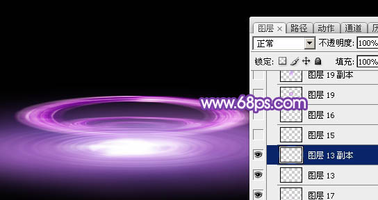 Photoshop设计制作梦幻的舞台上圆环形紫色星点光束