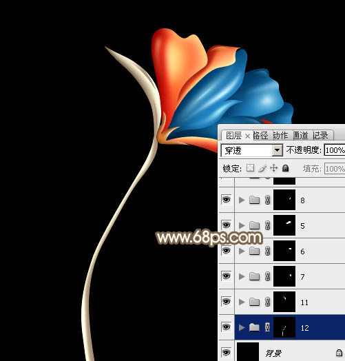 Photoshop打造出一朵华丽的彩色水晶花朵