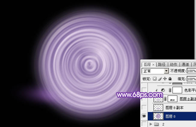 Photoshop设计制作梦幻的舞台上圆环形紫色星点光束