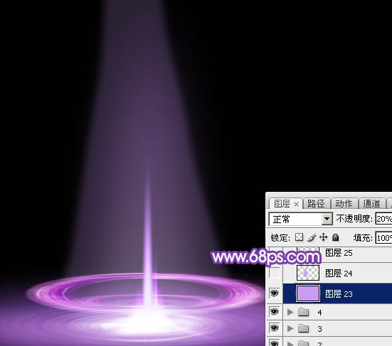 Photoshop设计制作梦幻的舞台上圆环形紫色星点光束