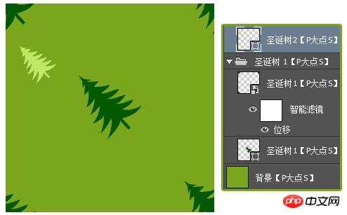 PS位移滤镜制作一张褶皱效果的圣诞树图案纸张