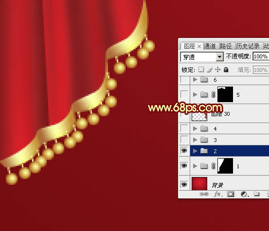 Photoshop设计制作喜庆华丽的红色金边帷幕