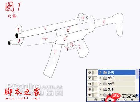 Photoshop鼠绘逼真的MP5冲锋枪教程