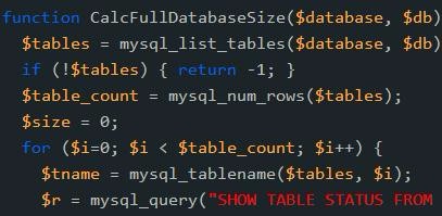 Partage de code PHP pour calculer la taille de la base de données MySQL