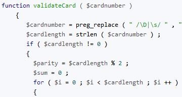PHP函數驗證信用卡卡號碼是否正確