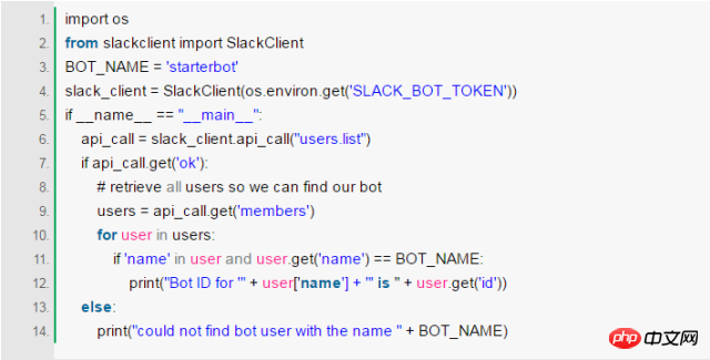 Detailed example of how to implement a chatbot using Python+Slack API