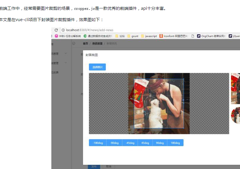 Verwenden Sie vue-cli in Kombination mit Element-ui, um Vue basierend auf cropper.js zu kapseln und die Komponentenfunktion zum Zuschneiden von Bildern zu implementieren