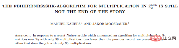 Menschen überholen KI: Eine Woche nachdem DeepMind mithilfe von KI den 50-Jahres-Rekord für die Geschwindigkeit von Matrixmultiplikationsberechnungen gebrochen hatte, brachen Mathematiker ihn erneut