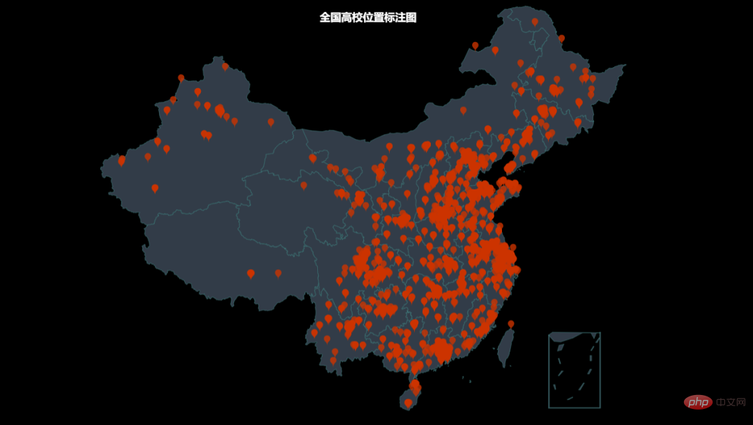 Use Python to display the distribution of colleges and universities across the country