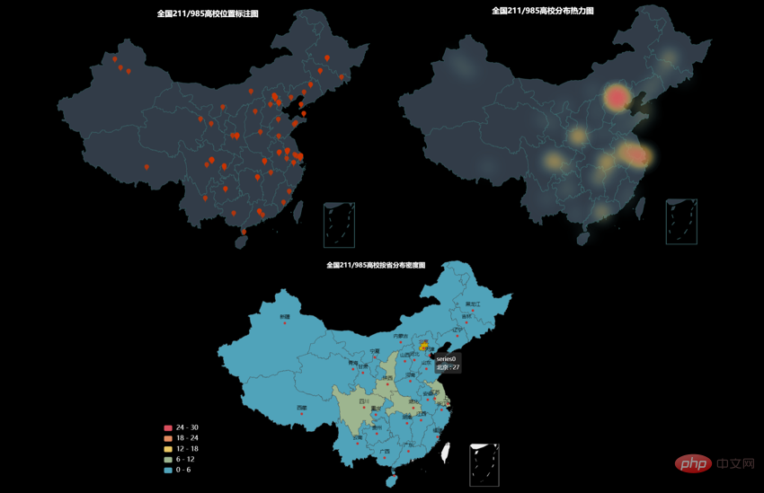 Use Python to display the distribution of colleges and universities across the country