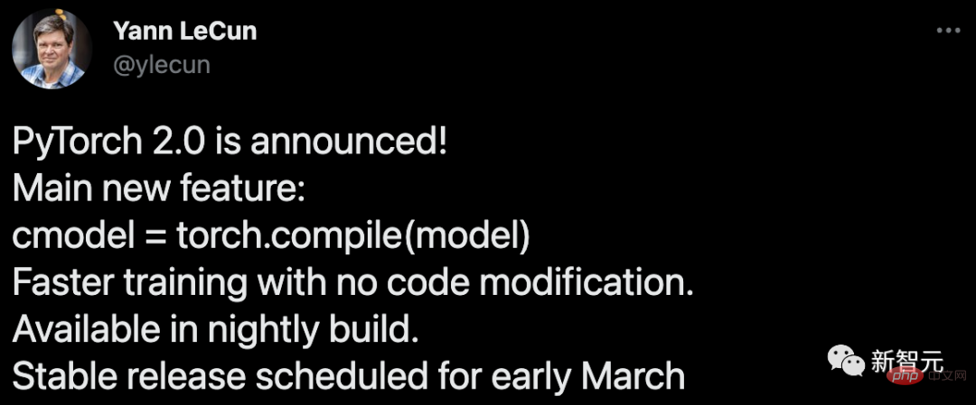 One line of code, making elixirs twice as fast! PyTorch 2.0 comes out in surprise, LeCun enthusiastically forwards it