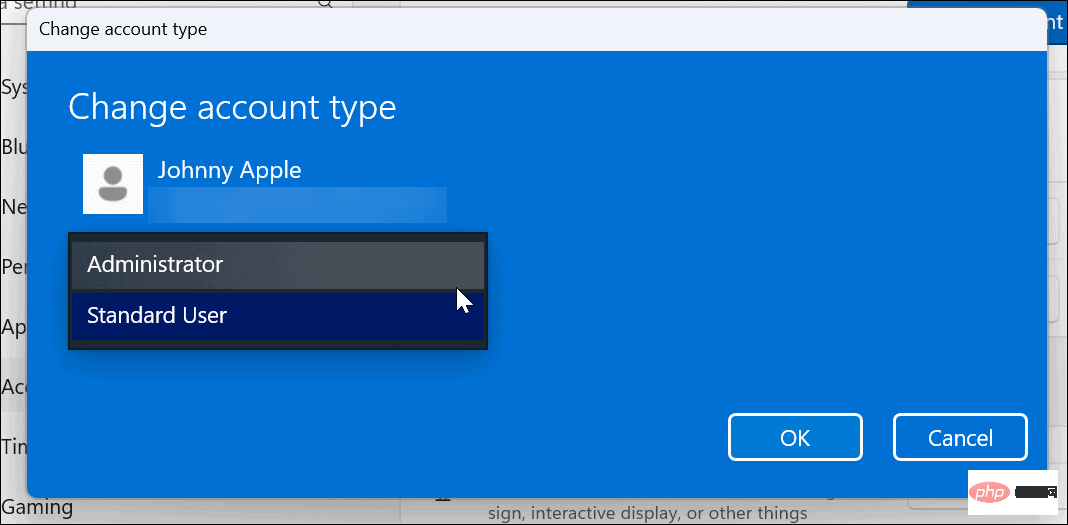 How to change account type on Windows 11