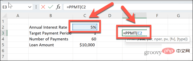 So verwenden Sie die PPMT-Funktion in Excel