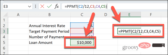 So verwenden Sie die PPMT-Funktion in Excel