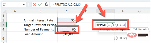 So verwenden Sie die PPMT-Funktion in Excel