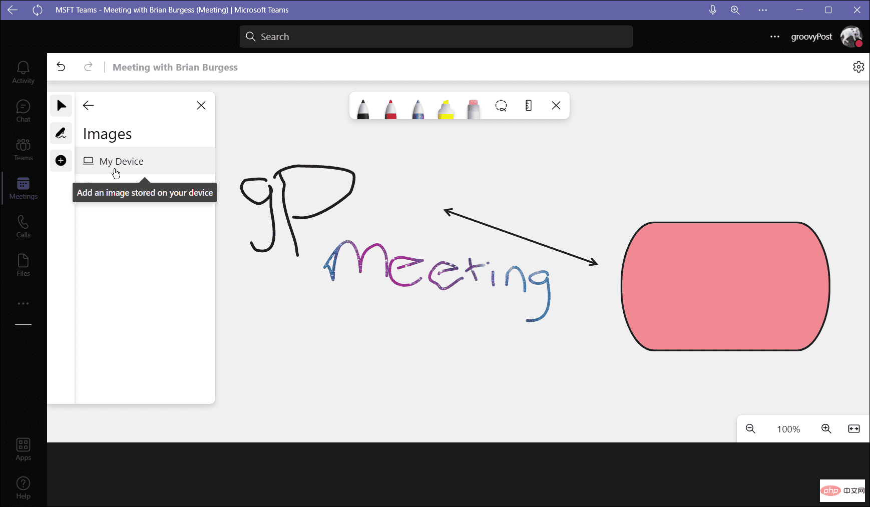 How to use a whiteboard in a Microsoft Teams meeting