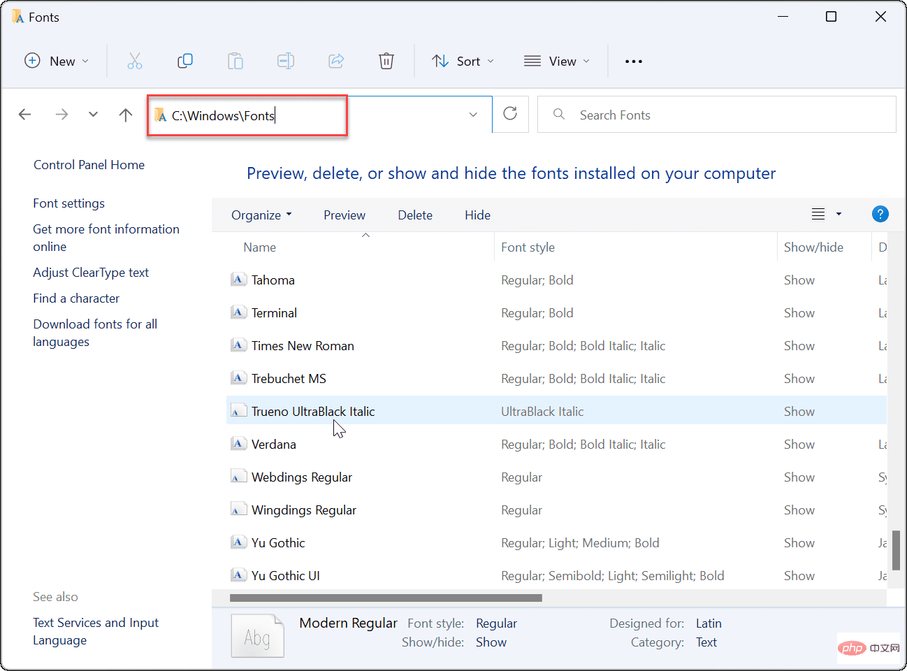 How to install or uninstall fonts on Windows 11