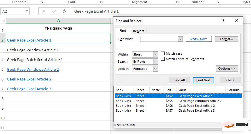 Microsoft Excel에서 하이퍼링크를 찾고 삭제하는 방법