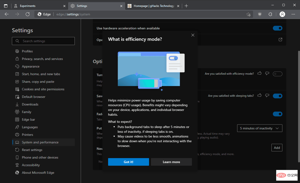 Der Effizienzmodus verbessert den Stromverbrauch und die Leistung von Microsoft Edge