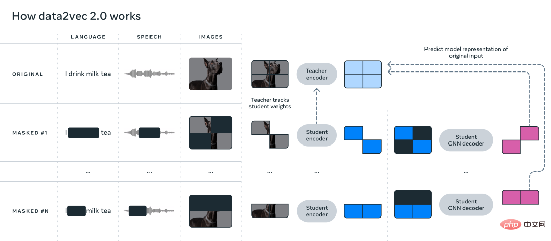 Multimodalität wieder vereint! Meta veröffentlicht selbstüberwachten Algorithmus data2vec 2.0: Trainingseffizienz um das bis zu 16-fache erhöht!