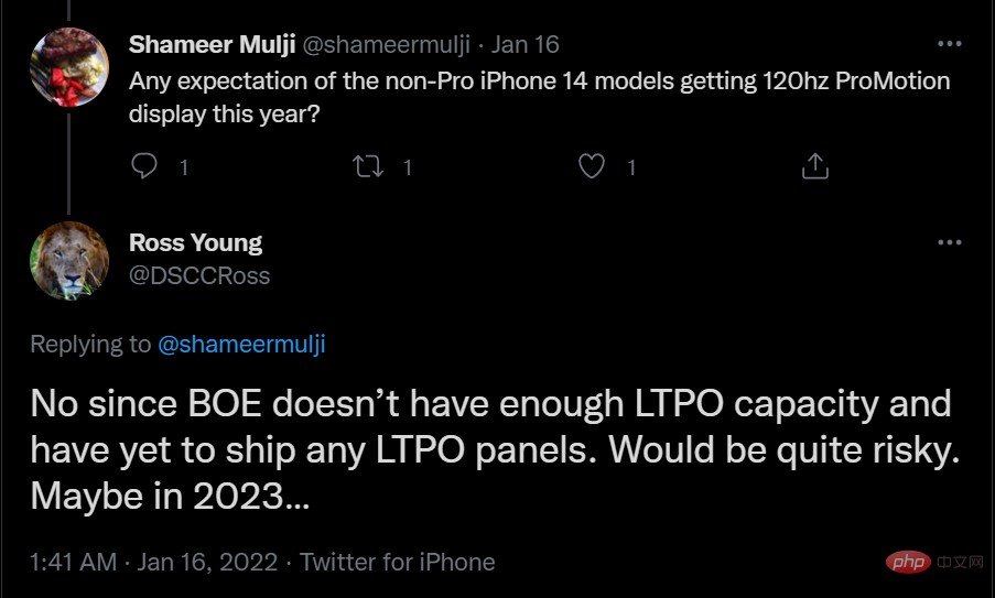 Non-Pro iPhone 14 models wont get 120 Hz ProMotion display