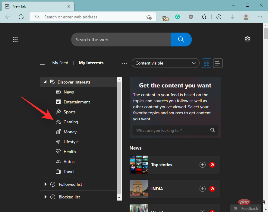 Bagaimana untuk menyesuaikan suapan permainan dalam Microsoft Edge