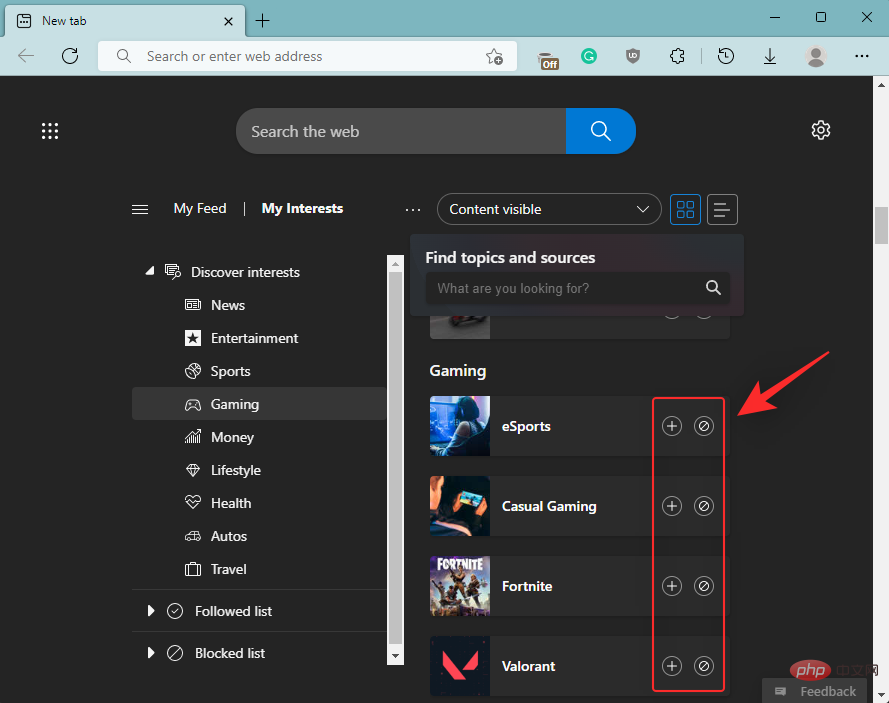 Bagaimana untuk menyesuaikan suapan permainan dalam Microsoft Edge