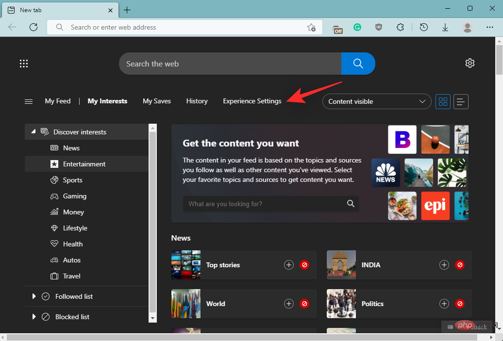 Bagaimana untuk menyesuaikan suapan permainan dalam Microsoft Edge