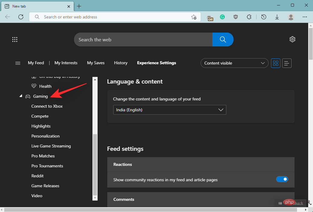 Bagaimana untuk menyesuaikan suapan permainan dalam Microsoft Edge