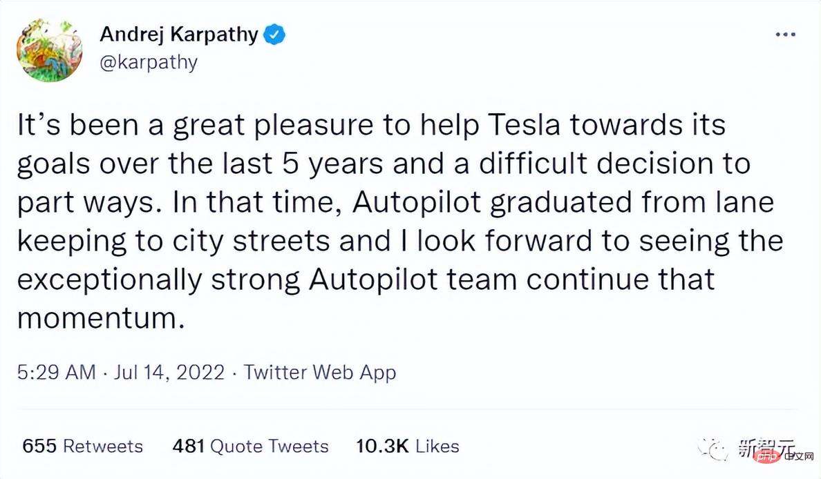 tiba-tiba! Perantis Li Feifei Karpathy meletak jawatan, adakah pemanduan autonomi Tesla akan diragui?