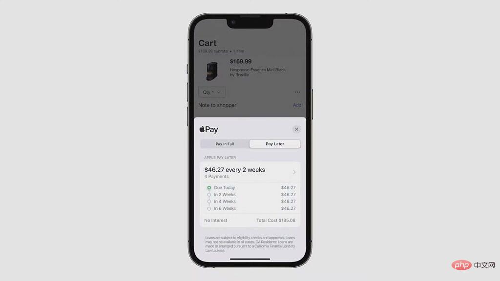 Apple Pay Later 可讓您將購買分成四筆相等的付款