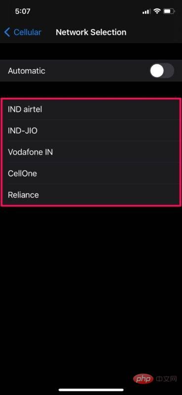 How to manually select a carrier network on iPhone