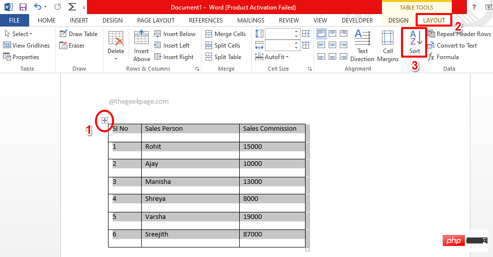 Bagaimana untuk mengisih kandungan dalam jadual Microsoft Word